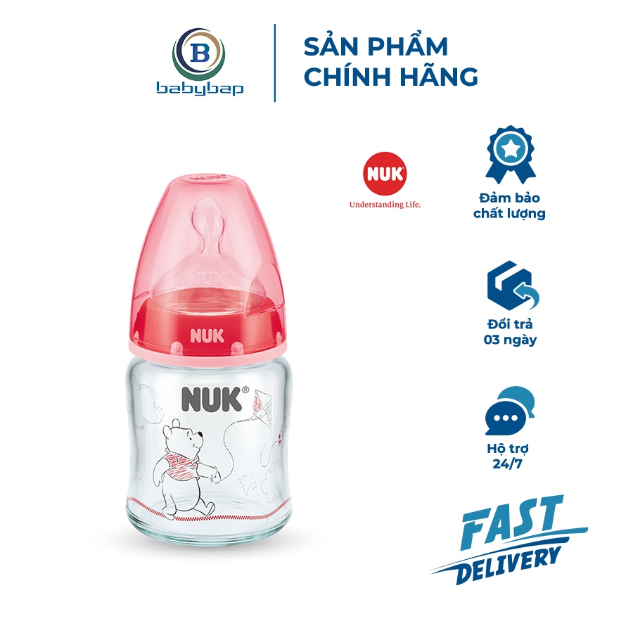Bình Sữa NUK Premium Choice+ Thủy Tinh 120ml/240ml Núm Ti S1 - M (Disney) Siêu Nhẹ, Siêu Bền, Khó Nứt Vỡ.