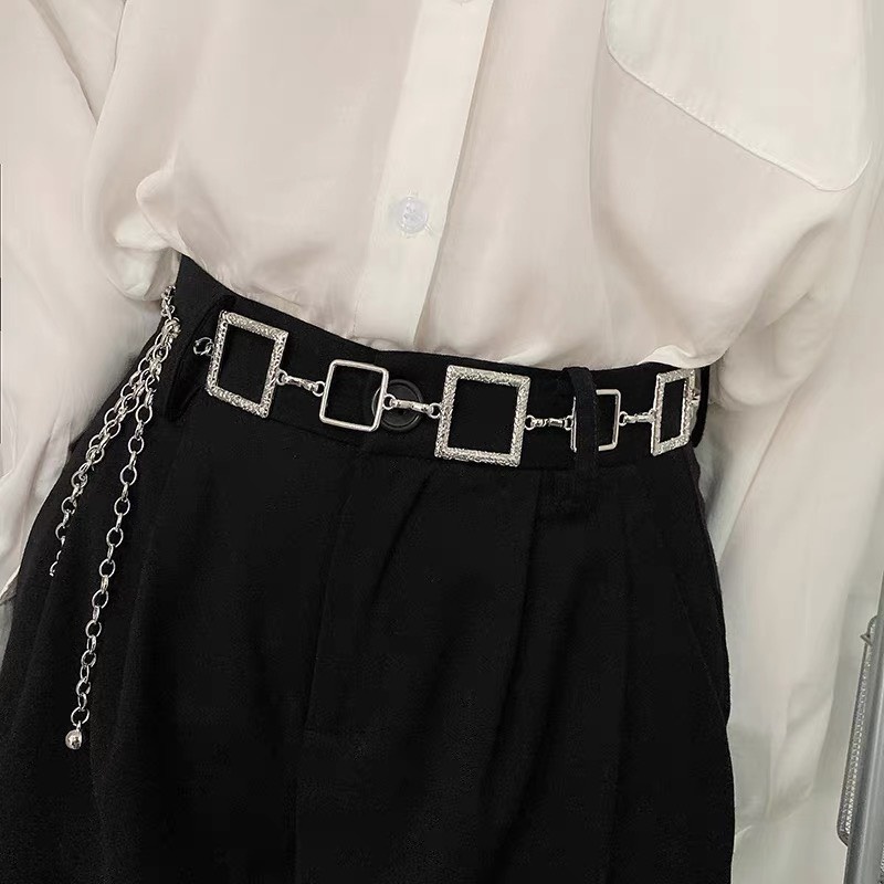 [ New] Chuỗi phụ kiện trang trí thắt lưng váy nữ Đai xích 2 màu ô vuông đơn giản cá tính