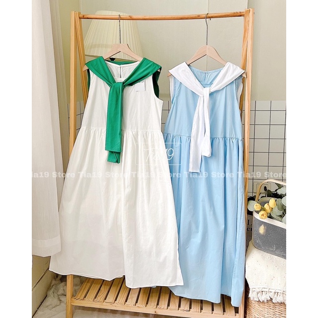 Váy ba lỗ suông kèm khăn ulzzang Tia19. Đầm xuông oversize hàn