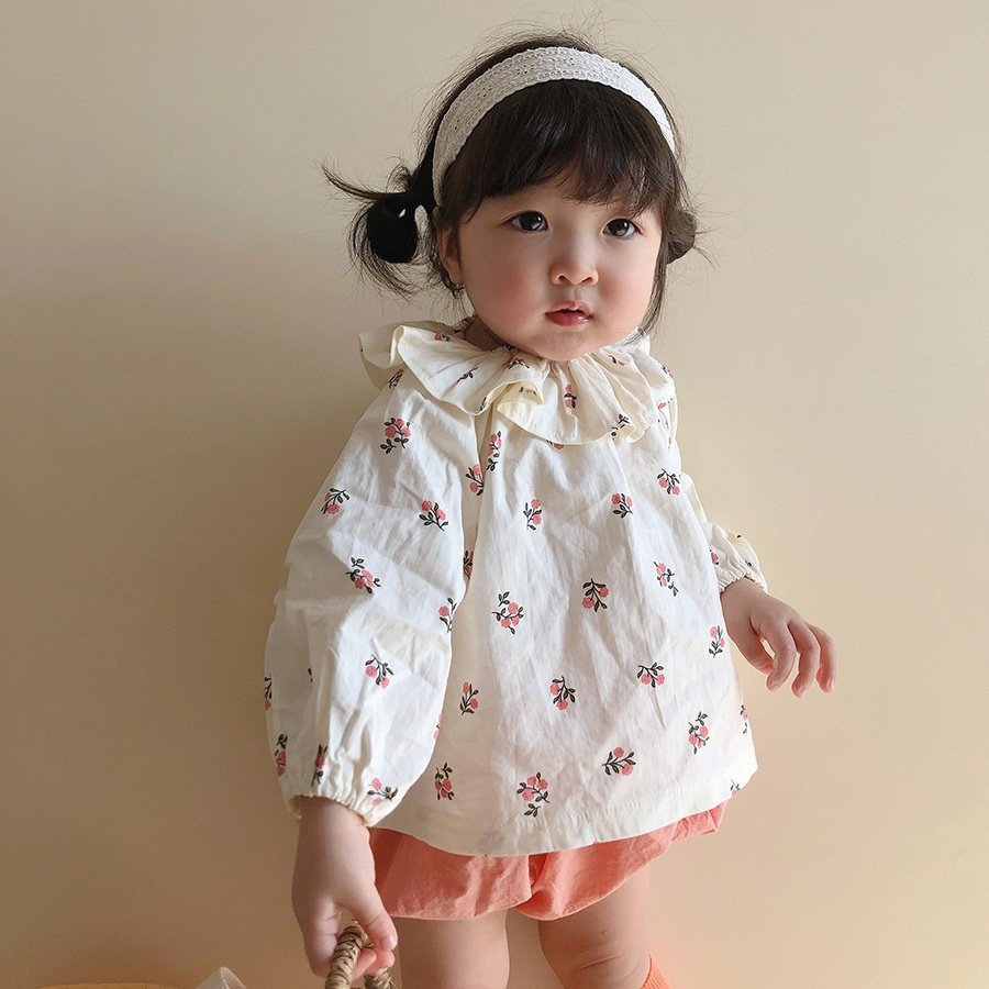 Áo Sơ Mi Tay Dài Cổ Bẻ In Họa Tiết Hoa Nhí Xinh Xắn Thời Trang Xuân Thu Cho Bé
