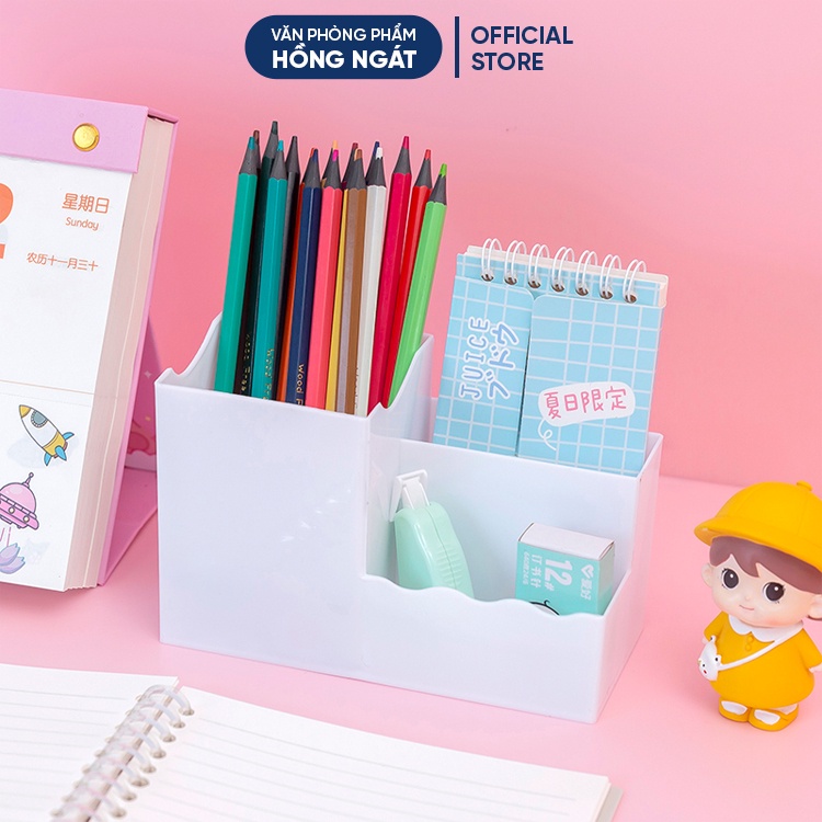 Ống đựng bút nhiều ngăn, hộp đựng bút để bàn cute đa năng giá rẻ đồ dùng học tập dễ thương văn phòng phẩm OB10