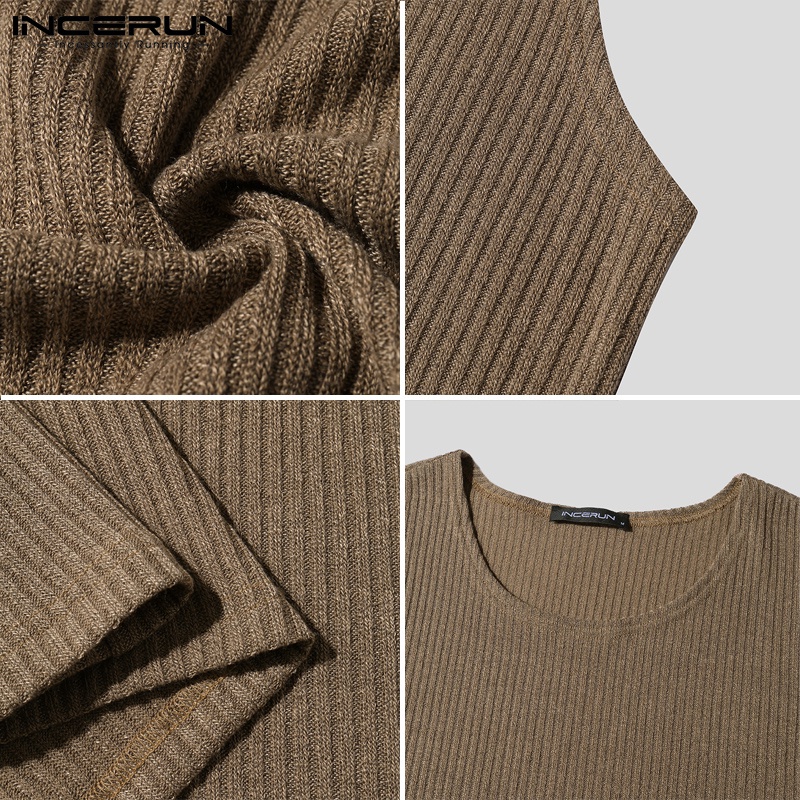 Áo sweater INCERUN cổ tròn sát nách màu trơn thời trang mùa đông cho nam