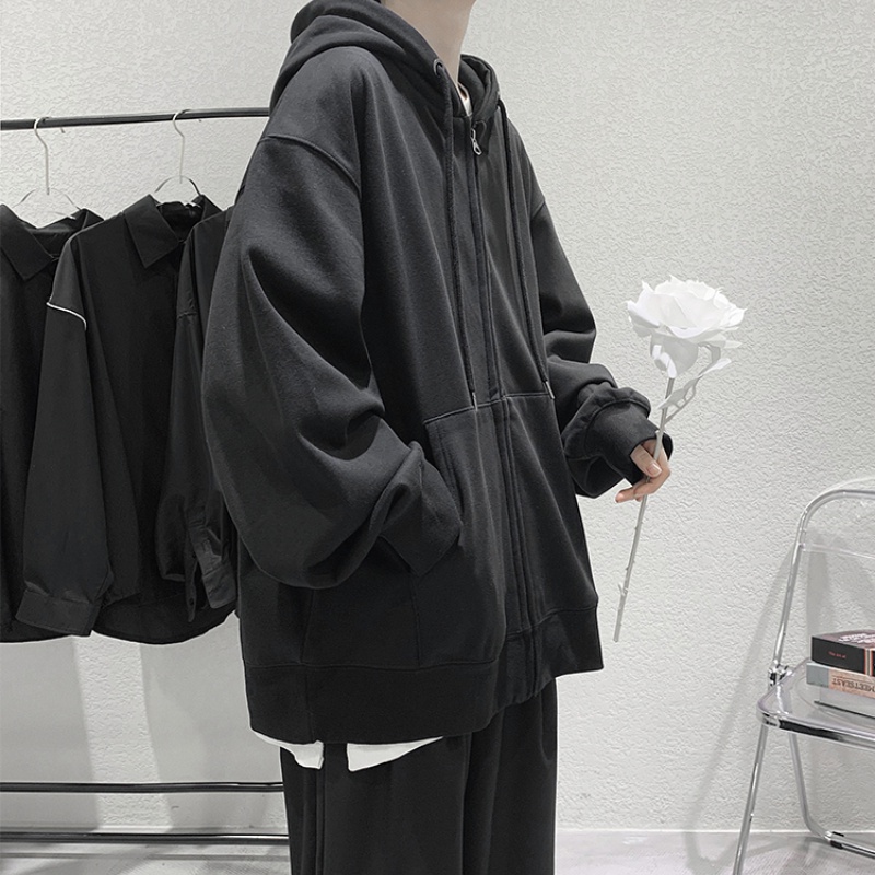 Áo khoác có mũ trùm phối khóa kéo màu trơn đơn giản thời trang dành cho nam cỡ M-5XL
