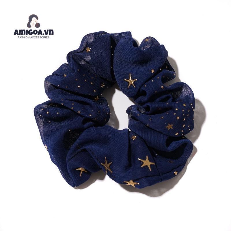 Dây Cột Tóc Cỡ Lớn Họa Tiết Ngôi Sao Phong Cách retro