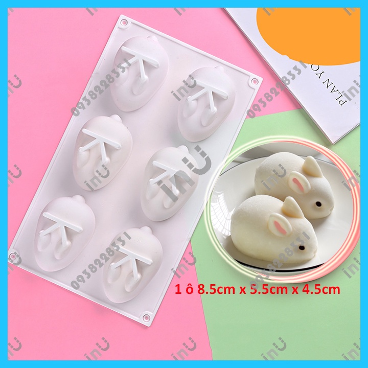 Khuôn silicon thỏ ngọc mẹ 6 con lớn làm rau câu pudding, bánh nướng
