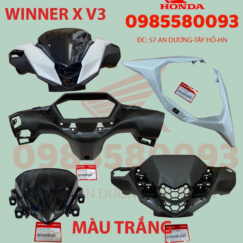 Bộ đầu Winner X 2022, NHựa đầu winner v3 hàng Honda chính hãng, MÀU TRẮNG