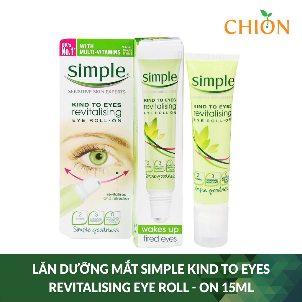 Lăn Dưỡng Mắt Simple Kind To Eyes Revitalising Eye Roll - On Đánh Tan Bọng Mắt Và Quầng Thâm 15ml - Anh Chính Hãng