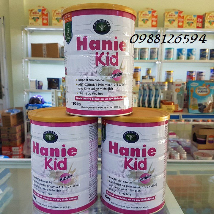 Sữa bột Hanie Kid Junior 1-10 tuổi (900g) cho trẻ biếng ăn & suy dinh dưỡng