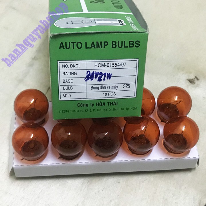 Hộp 10 Bóng Đèn Xi Nhan Ô Tô Chân Cài 1 Tóc 12V 24V 21W Màu Vàng