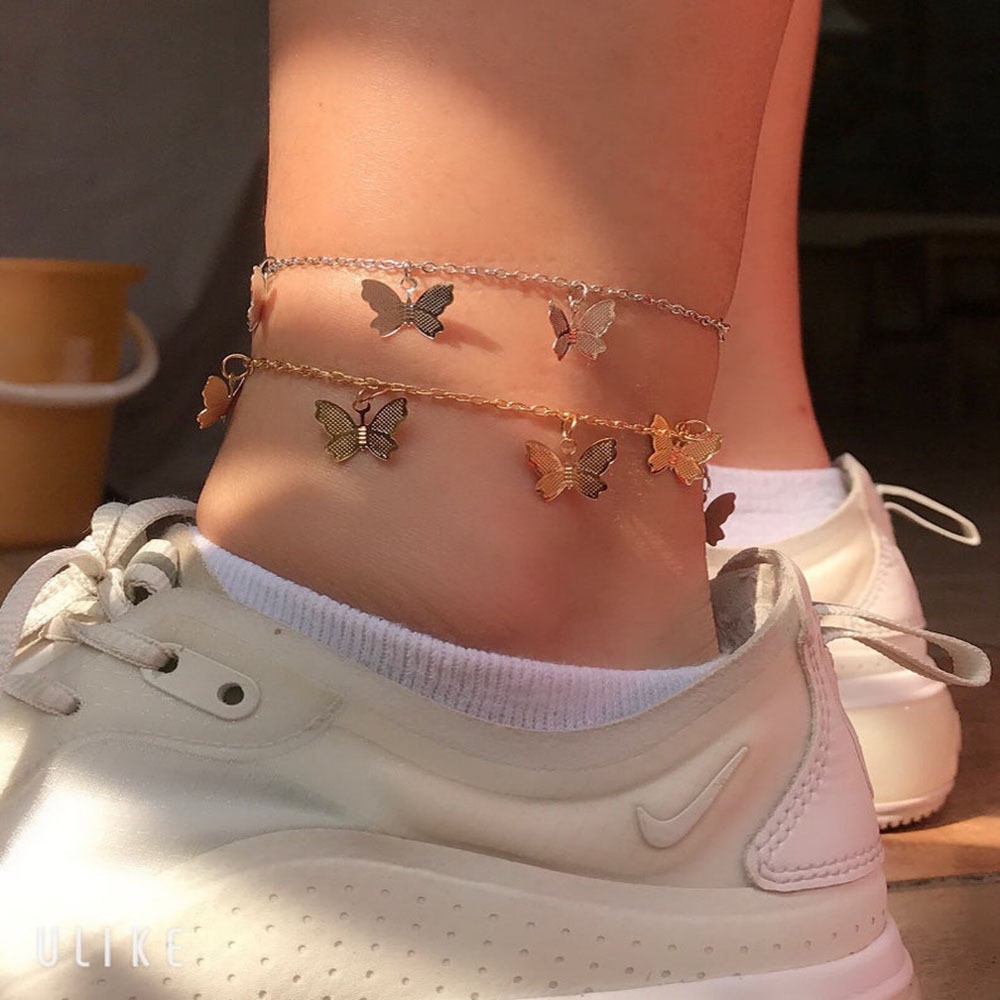 Lắc Chân Mặt Hình Bướm Rỗng Đính Đá Pha Lê Đơn Giản Cá Tính Phong Cách Mới Dành Cho Nữ Đi Biển