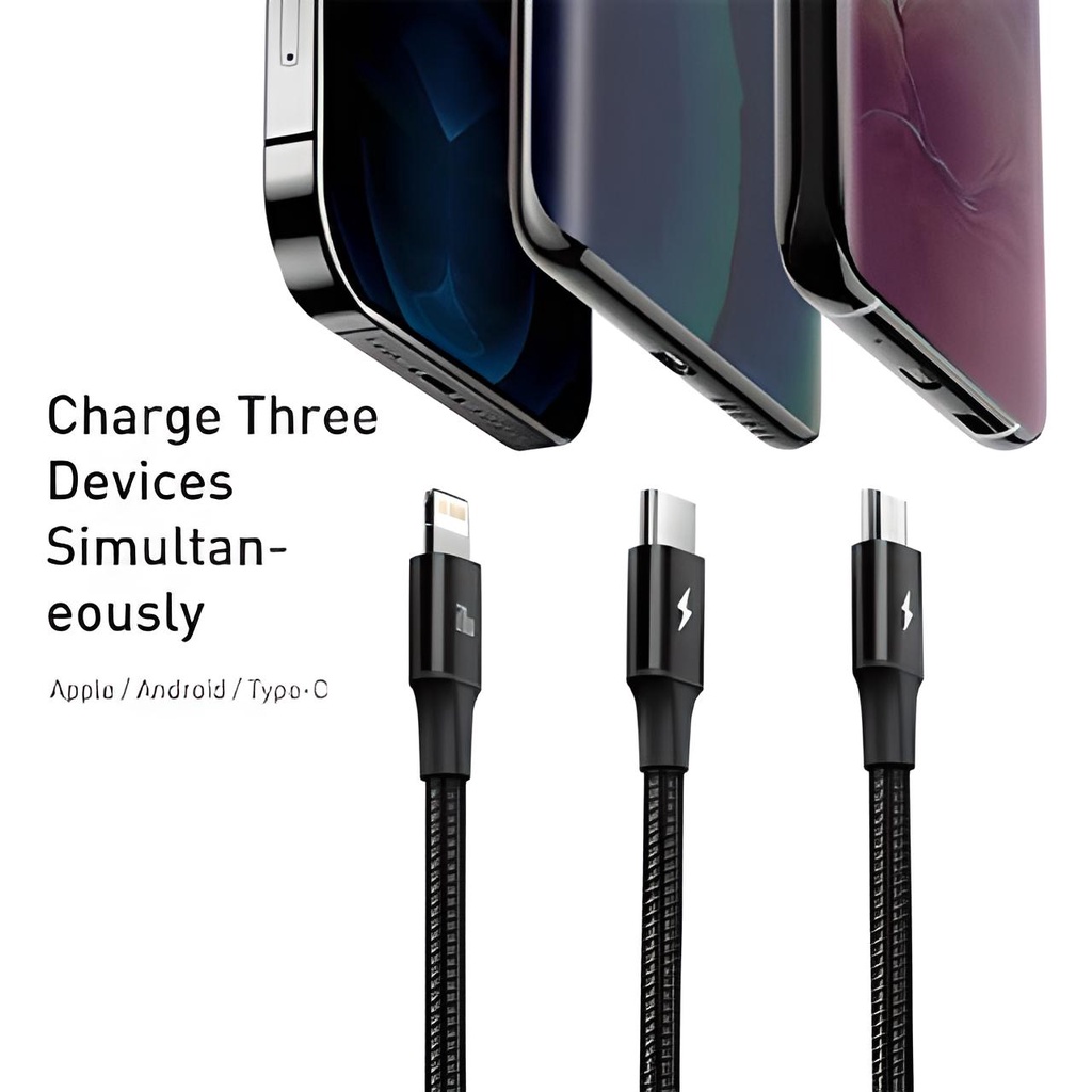 Dây cáp sạc nhanh 20W 3 in 1 Type-C to iPhone / Type C / Micro USB chuẩn PD 3.0 hiệu Baseus Rapid - hotphukien phân phối