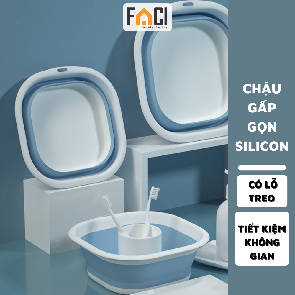 Chậu gấp gọn silicon thau nhựa đồ dùng nhà bếp đa năng tiện lợi an toàn cho bé tiết kiệm không gian