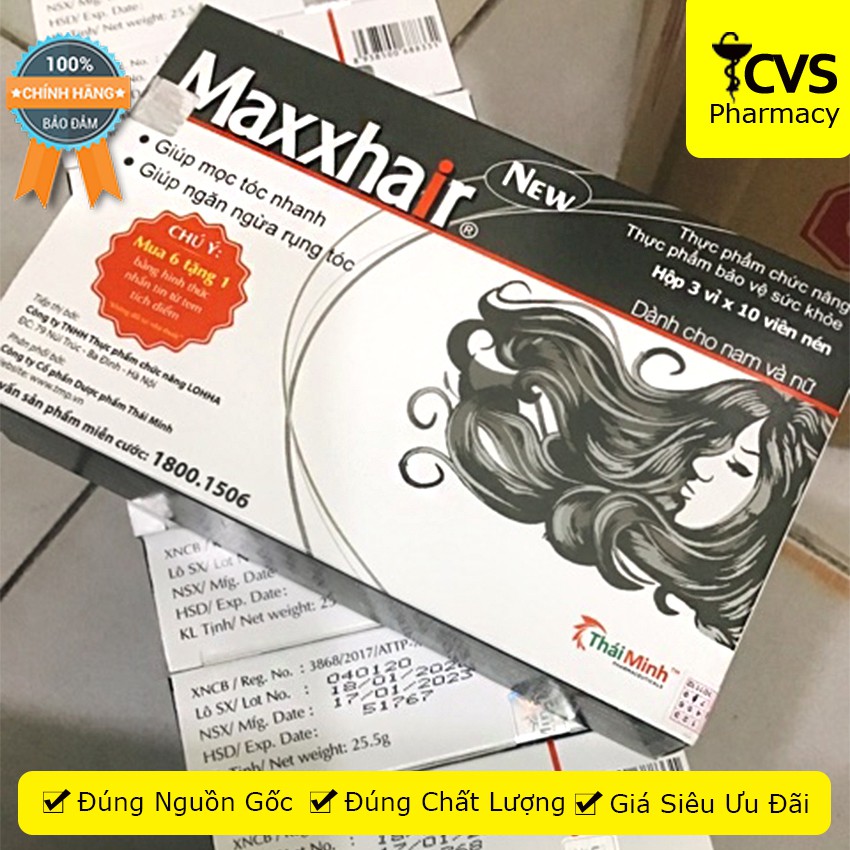 COMBO 6 Hộp Maxxhair New Chính Hãng tặng ngay 1 Chai xịt Vioga Hair 30ml- Ngăn Rụng Tóc, Tóc Bóng Mượt