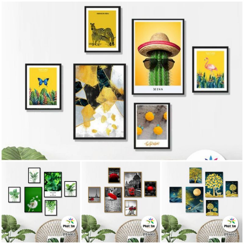 TRANH TREO TƯỜNG, DÁN TƯỜNG Inphattin trang trí phòng khách decor đẹp hiện đại, bộ 6 bức bền nhẹ , treo phòng khách.