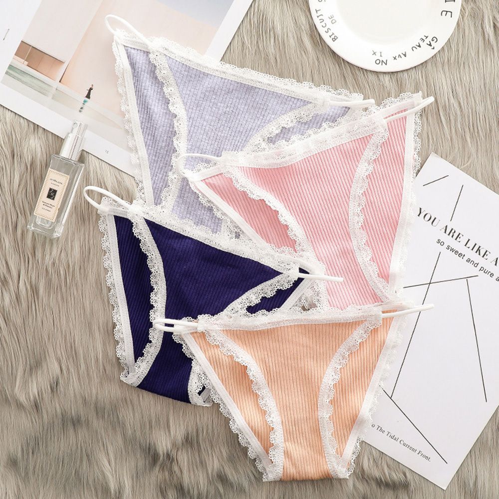 Quần lót cotton phối ren không đường may lưng thấp quyến rũ cho nữ