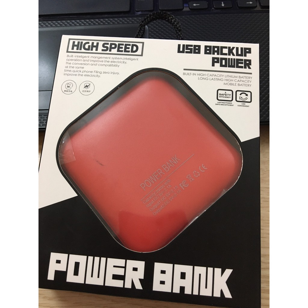 Pin Sạc Dự Phòng mini Siêu Mỏng Mặt Kính Nhỏ Gọn Power Bank 20000mAh Đèn Led Chữ Số 2 Cổng Đầu Ra USB