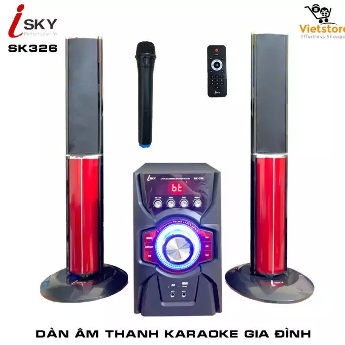 (Tặng kèm Mic không dây ) Dàn karaoke khủng âm thanh Hifi siêu Bass đỉnh cao có kết nối Bluetooth USB ISKY-SK326