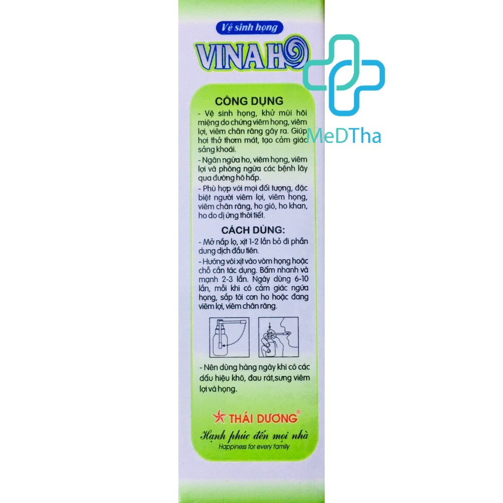 Xịt họng Vinaho - Hỗ trợ trị hôi miệng, giảm ho, vệ sinh họng của Sao Thái Dương (Lọ xịt 20ml) [Chính hãng]