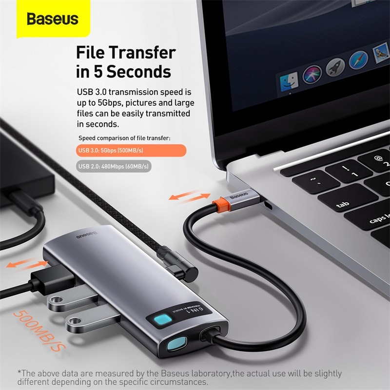 Bộ Chuyển Đổi Chia Hub Baseus USB 3.0 Type C Sang HDMI 8 Trong 1 Cho MacBook Pro Air Notebook | WebRaoVat - webraovat.net.vn