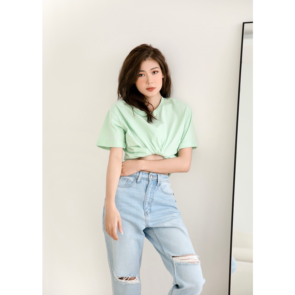 Quần jean baggy rách gối chất jeans 100% cotton MIEU - HN22