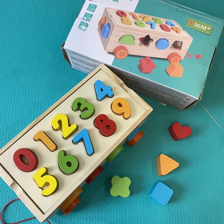 Xe thả hình khối bằng gỗ, thả hình khối xe kéo thae hình khối cho bé Fireman kids