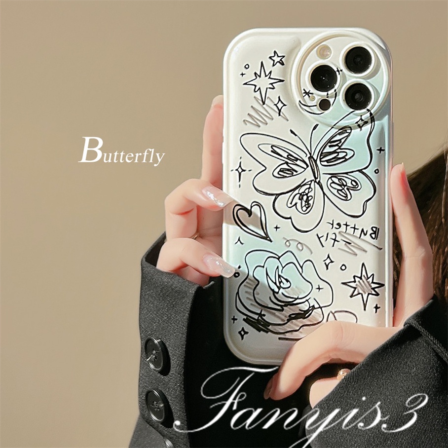Ốp Điện Thoại Mềm Đệm Khí In Hình Bướm Cho iPhone 14 13 12 11 Pro Max X XR Xs Max 8 7 6 6s Plus SE 2020