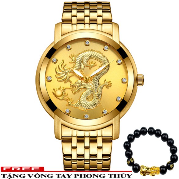 Đồng hồ nam mặt chạm rồng BIDEN B2045 day hợp kim thép không gỉ cao cấp + Tặng vòng tay tỳ hưu