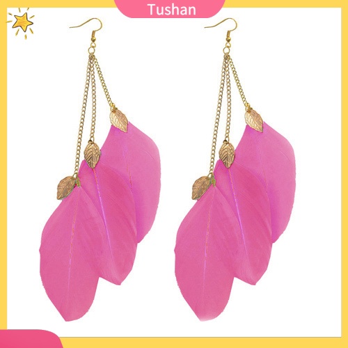 Khuyên tai dài gắn lông vũ tự làm thời trang xinh xắn cho nữ