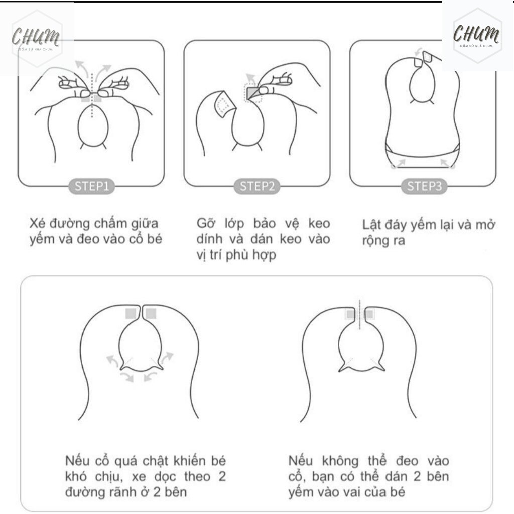 ( Tách lẻ) Yếm ăn dặm cho bé dùng 1 lần có máng, chống thấm 6month+ D4