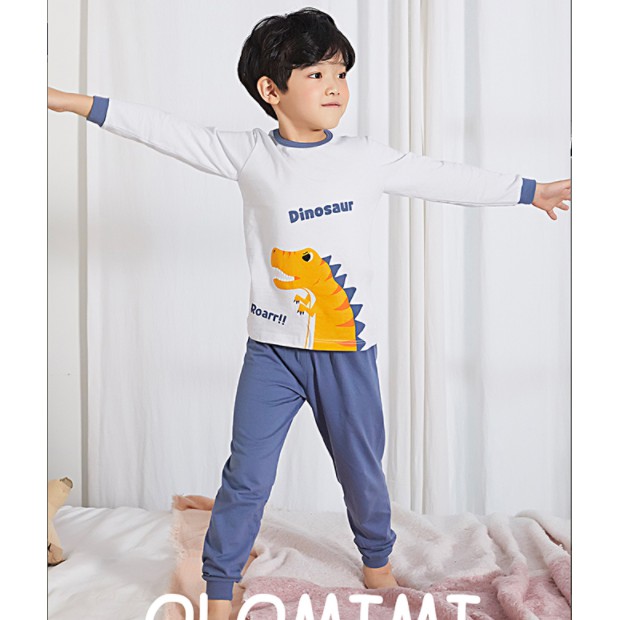 Bộ pijama dài tay bé trai Big Dino 100% cotton - Olomimi Hàn Quốc