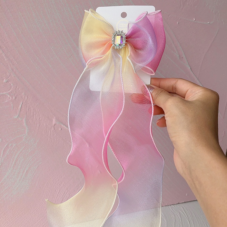 Kẹp Tóc Đính Nơ Ruy Băng Màu Gradient Phong Cách Âu Mỹ Mới Cho Bé Gái