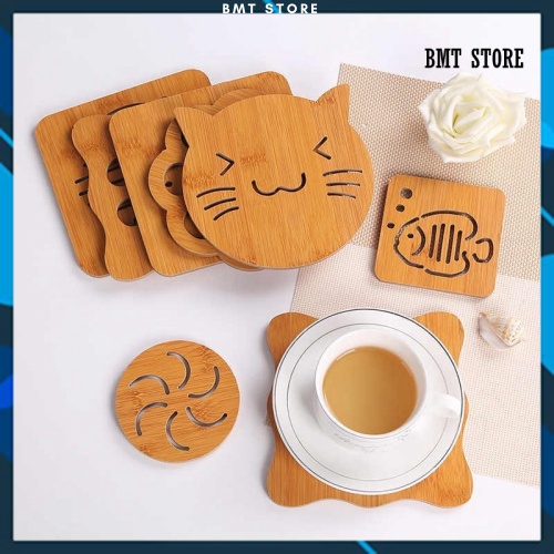 Đế Lót LY bằng gỗ Thiết kế Trơn Cách Nhiệt CHống nóng chống trượt Nhiều mẫu Cute Size 9*9cm