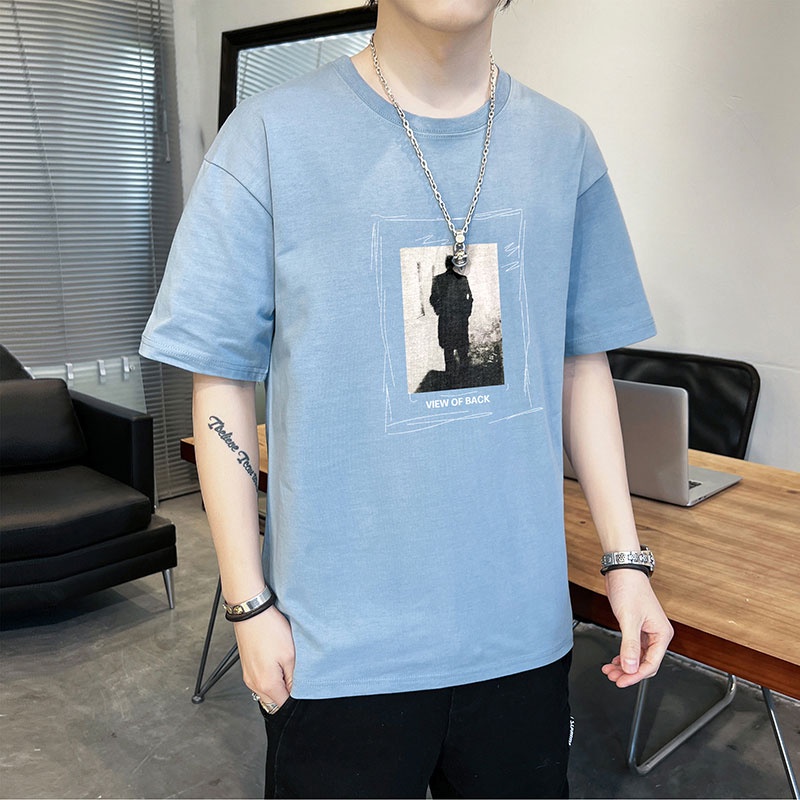 Áo Thun Cotton Cổ Tròn Tay Ngắn Dáng Rộng Thời Trang Mùa Hè Cho Nam Giới