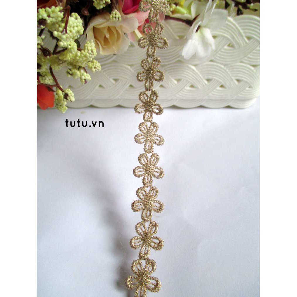 1.5cm ren hoa thêu kim tuyến trang trí bó hoa trang phục đồ handmade thủ công gói quả phụ kiện thời trang