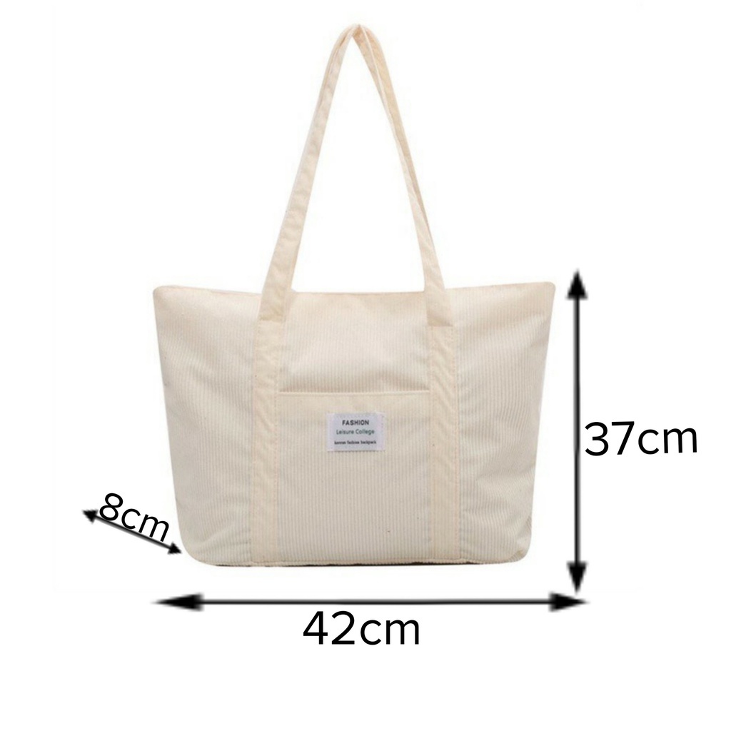 Túi Tote vải canvas đi chơi phong cách Hàn Quốc, túi đeo vai vải nhung tăm chất lượng thời trang đi làm đi học vừa a4