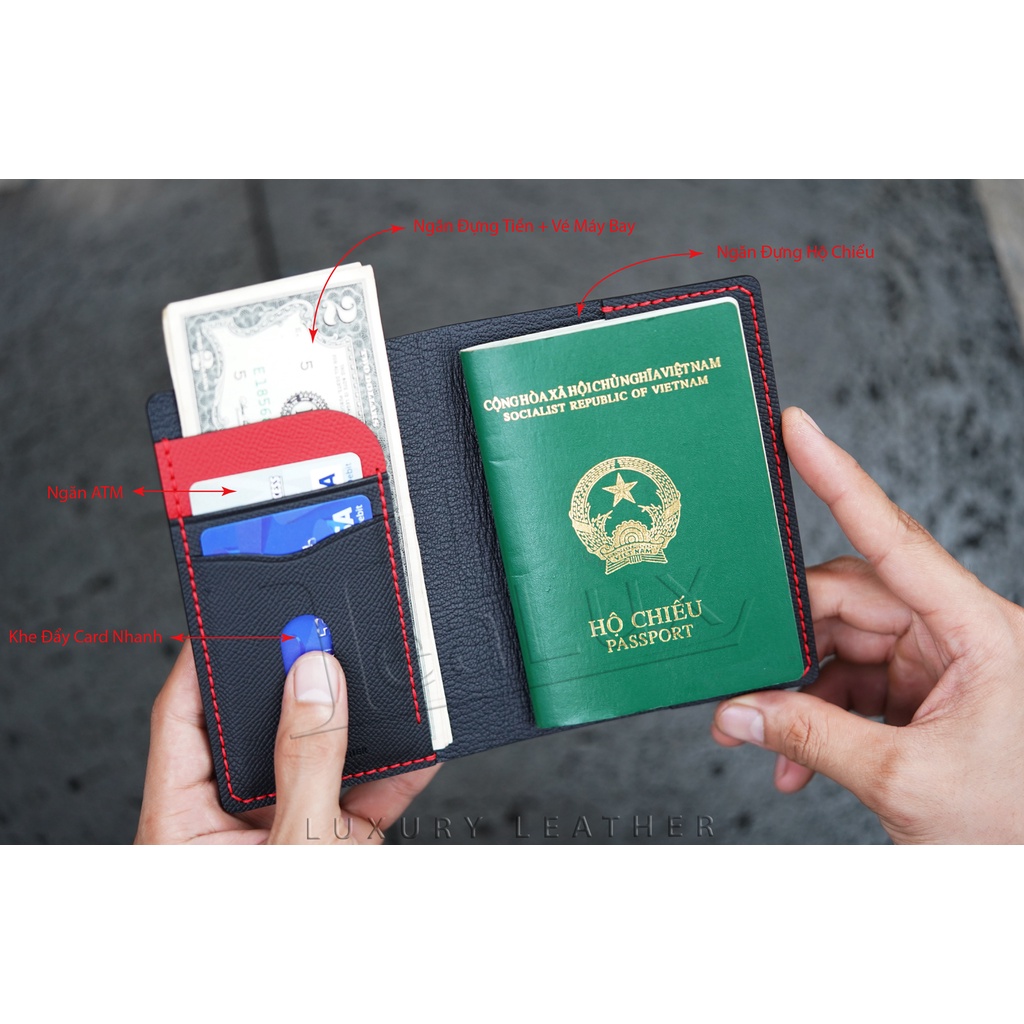 Ví DA Đựng Hộ Chiếu Da Epsom Handmade LEALUX Passport Wallet