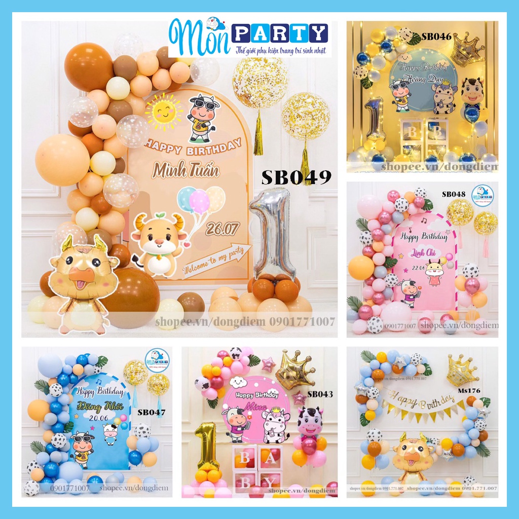Set trang trí sinh nhật cho bé trai bé gái tuổi hổ kèm phông background sinh nhật in tên bé sinh nhật cho bé thôi nôi