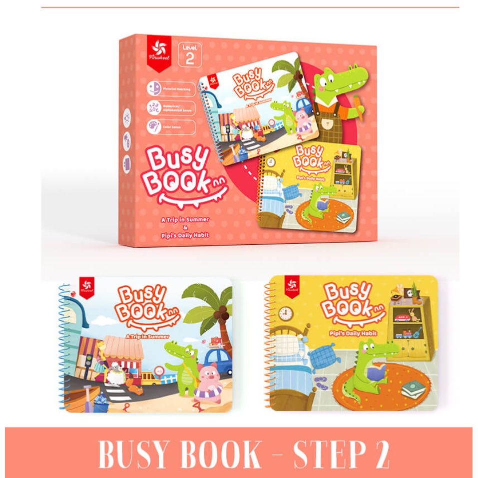 BỘ 2 SÁCH BÓC DÁN THÔNG MINH, BUSY BOOK - 5 CẤP ĐỘ - CHÍNH HÃNG PINWHEEL