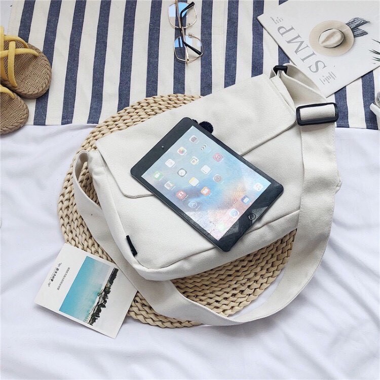 Túi tote vải canvas đeo chéo đi học đi chơi phong cách unisex nam nữ