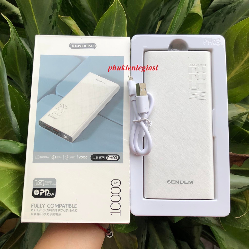 Pin SDP 10000MAH 22.5w Cổng PD Sendem PH03 hỗ trợ sạc nhanh nhiều chuẩn