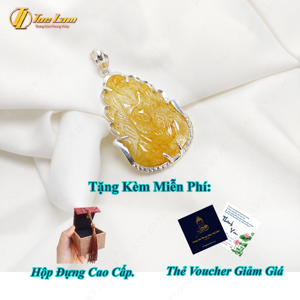 Mặt dây chuyền hồ ly chúa màu tóc vàng hợp mệnh kim thổ dáng đuôi xòe bọc bạc trợ duyên  - Tuệ Lâm