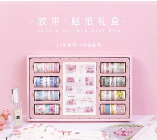 Set 40 cuộn băng keo và 40 tấm hình dán sticker