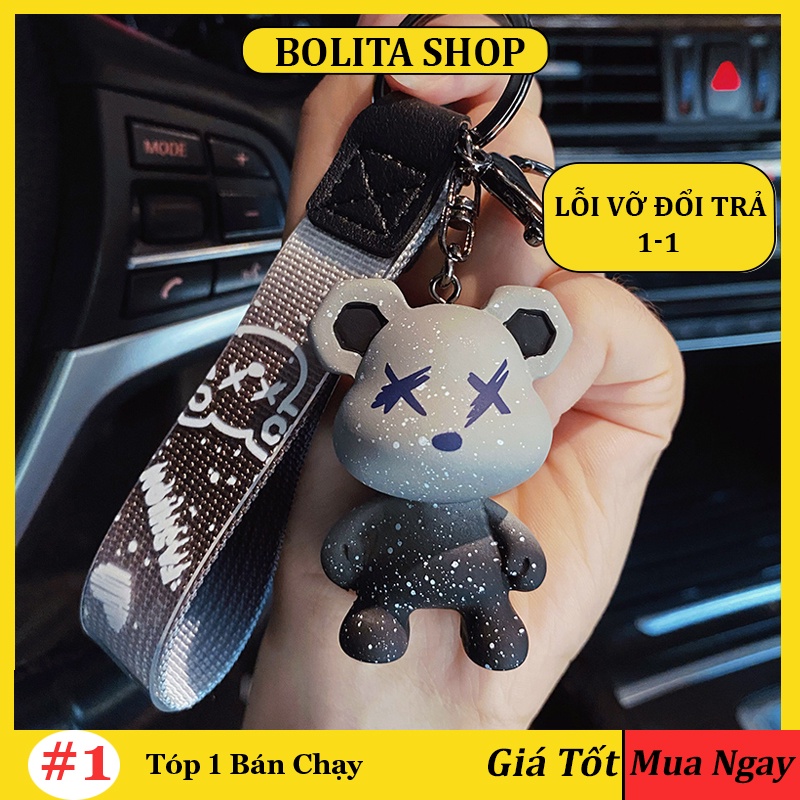 Móc khóa cute gấu dễ thương treo balo xe máy oto, móc chìa khóa đa năng cao cấp phu kiện túi xách OUOUDECOR