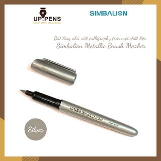 Bút lông đầu cọ viết calligraphy trên mọi chất liệu Simbalion Metallic Brush Marker - Màu bạc nhũ (Silver)