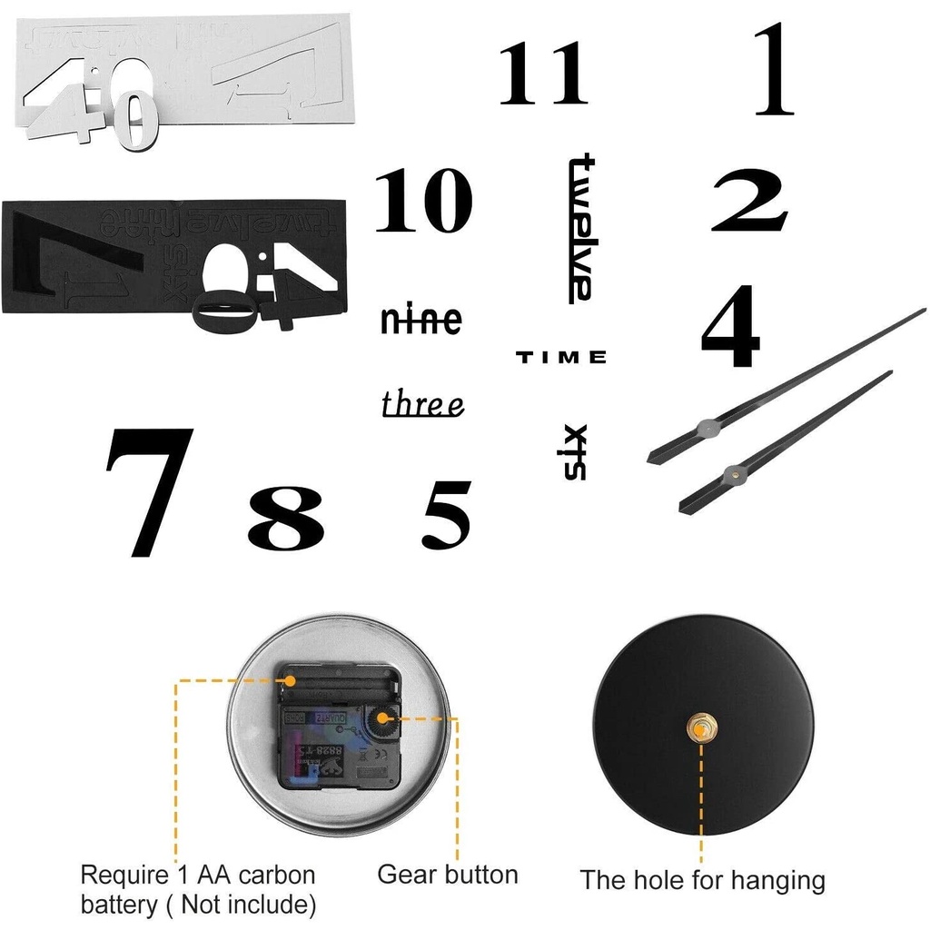 Đồng hồ dán tường 3d độc đáo tùy chọn màu sắc