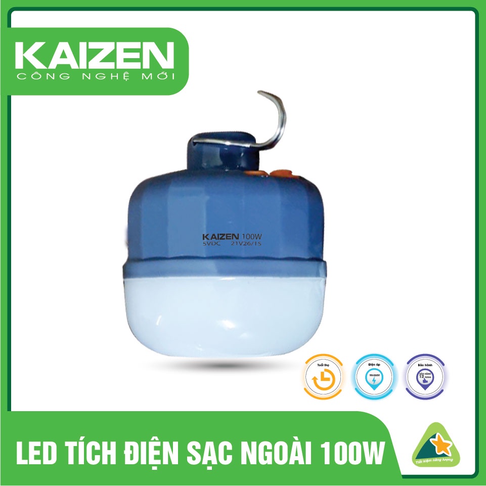 Bóng Đèn Led Tích Điện Sạc Ngoài KAIZEN Có Móc Treo Không Dây, Chip Led Thông Minh 50W