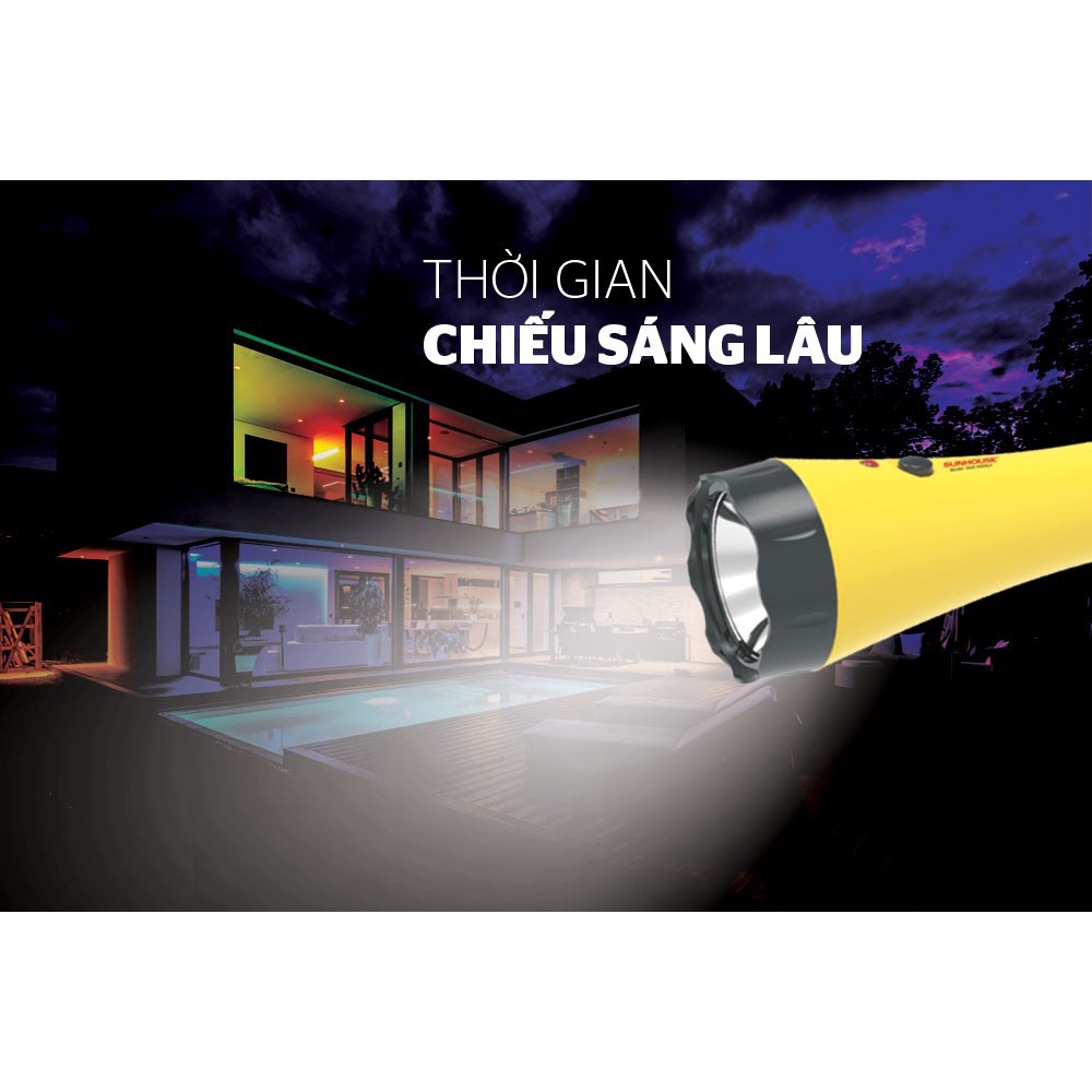 Đèn pin đa năng SUNHOUSE 3L SHE-9059LA - Màu vàng, bảo hành 6 tháng