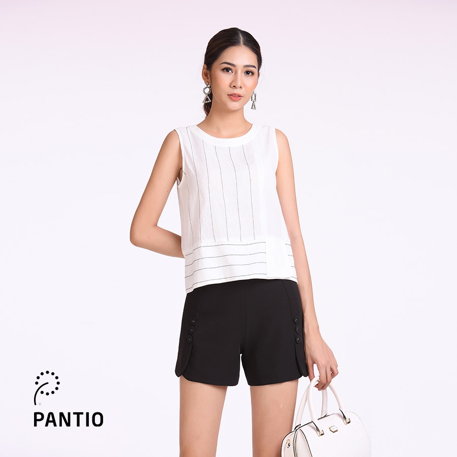 Áo sơ mi trắng cổ tròn không tay chất thô mỏng dáng cơ bản FAS52260 - PANTIO