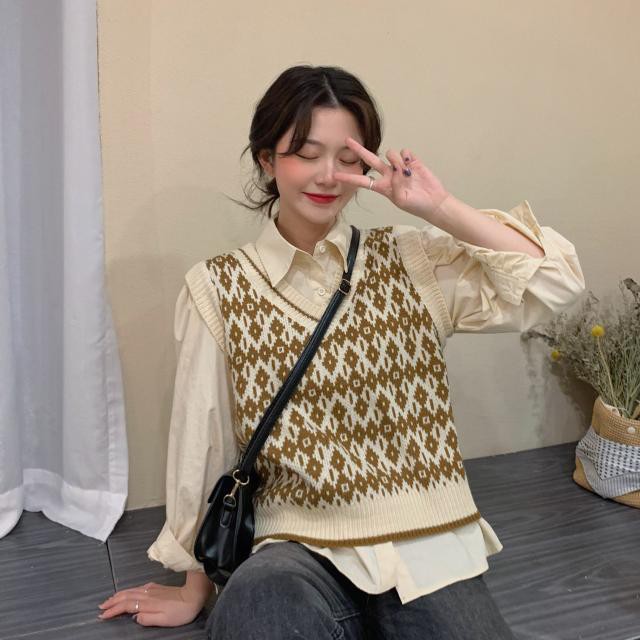 Áo Len Nữ Không Tay Cổ Chữ V Phong Cách Hàn Quốc