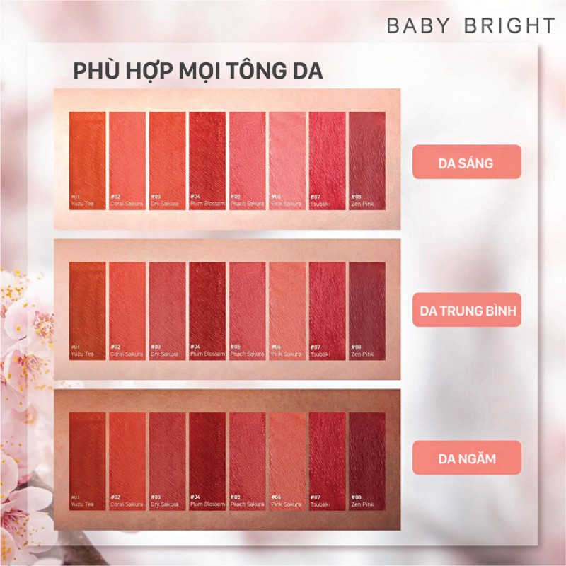 Son kem và má hồng Baby Bright Lip & Cheek Velvet Cherry Blossom 2.4g